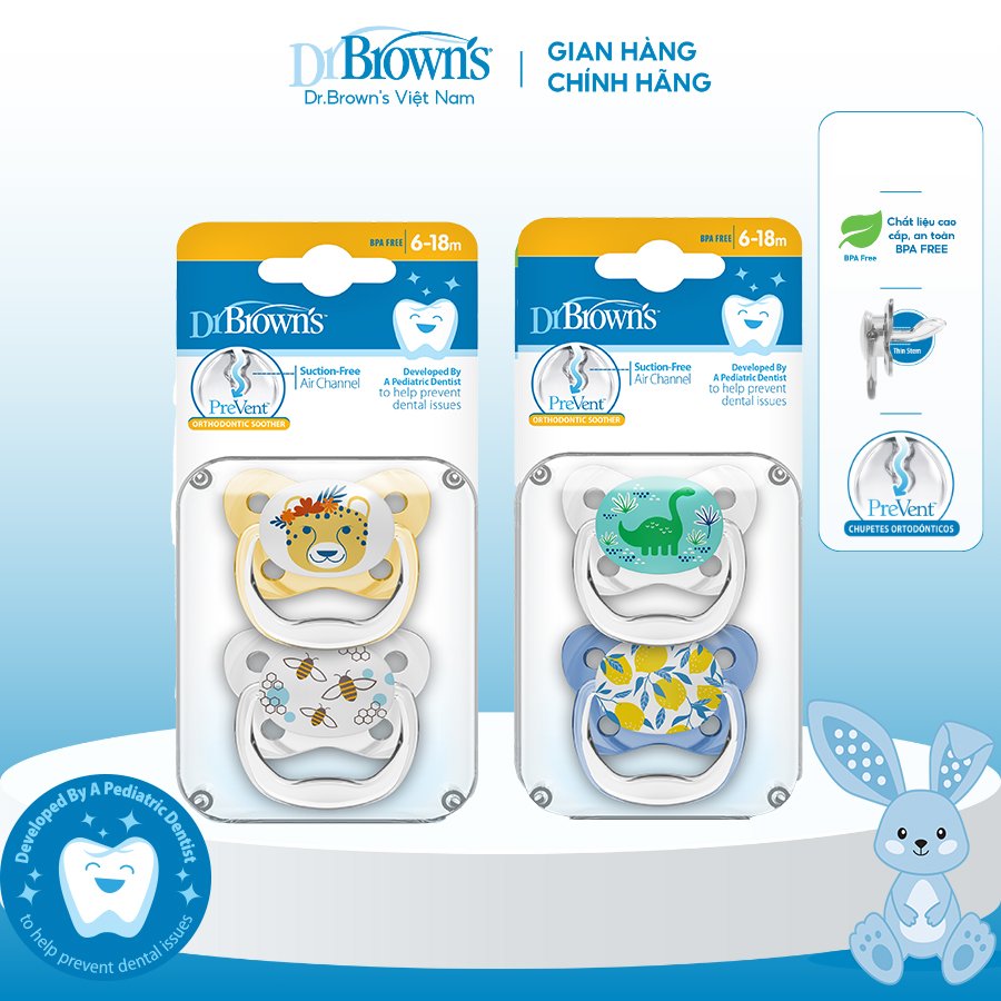 Bộ 2 ty ngậm Prevent Dr.Browns , level 2 dành cho bé từ 6-18 tháng