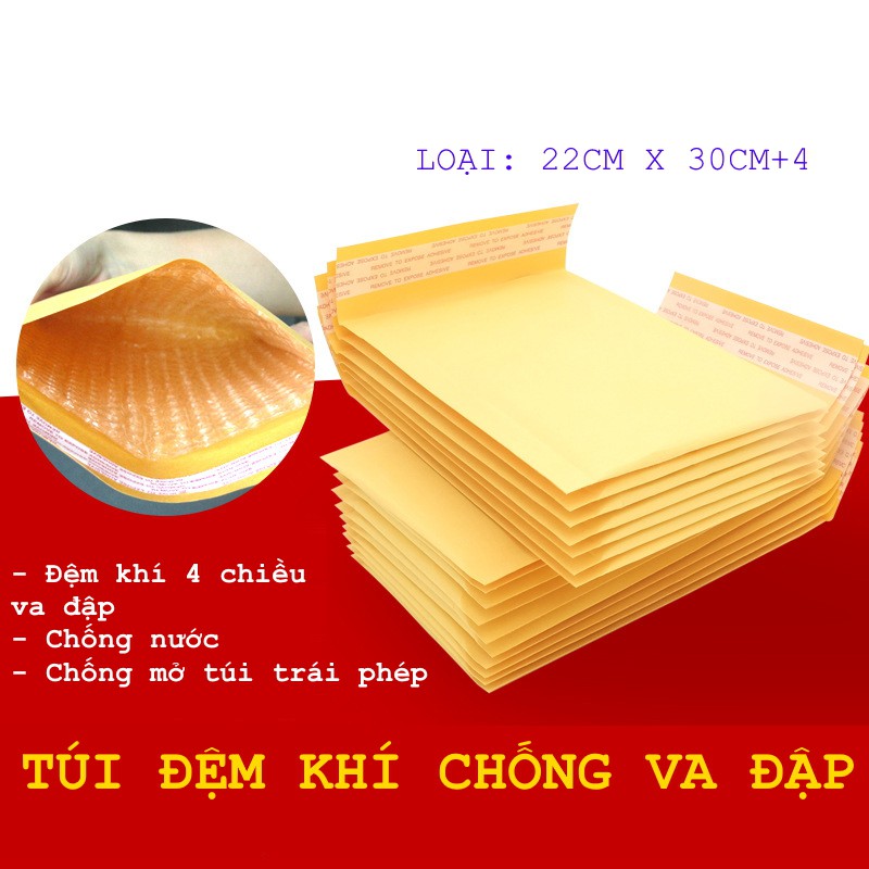 Combo 20 túi bóng khí chống va đập 22cm x 30+4cm. Bọc chống sốc giấy craft, phong bì hạt bóng giấy vàng. Aone mall