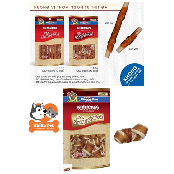Snack xương nơ/que gặm sạch răng cho chó vị thịt gà cuốn doggyman
