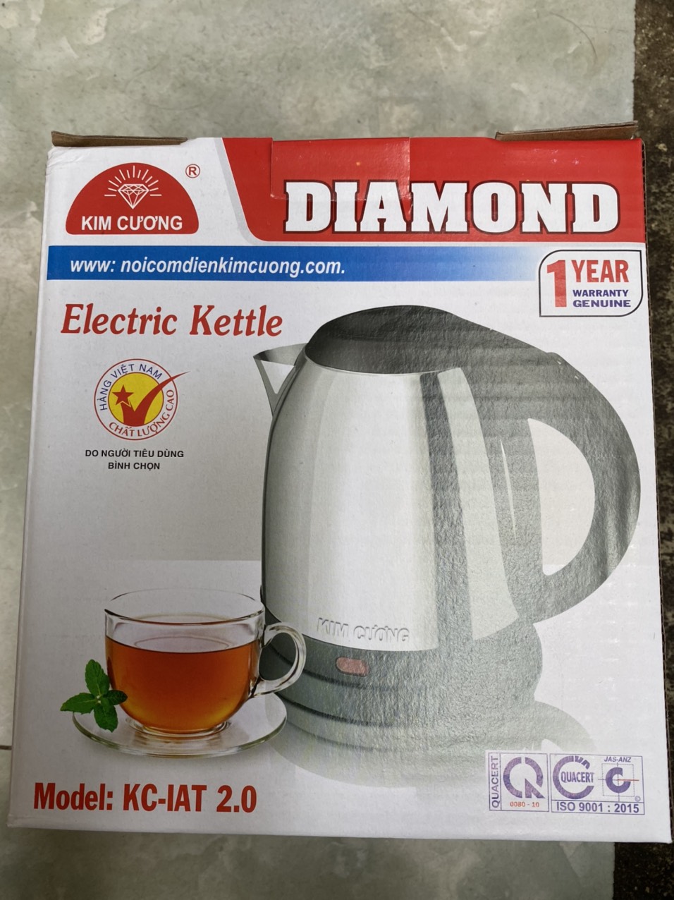 Ấm đun siêu tốc inox kim cương 2l
