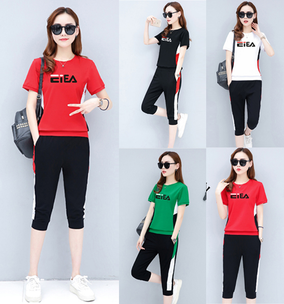 [HCM]Bộ đồ nữ lửng thể thao thêu chữ EIEA (có video) cotton 4 chiều thoáng mát hàng hè may sắc xảo mặc thể dục đi chơi TT417