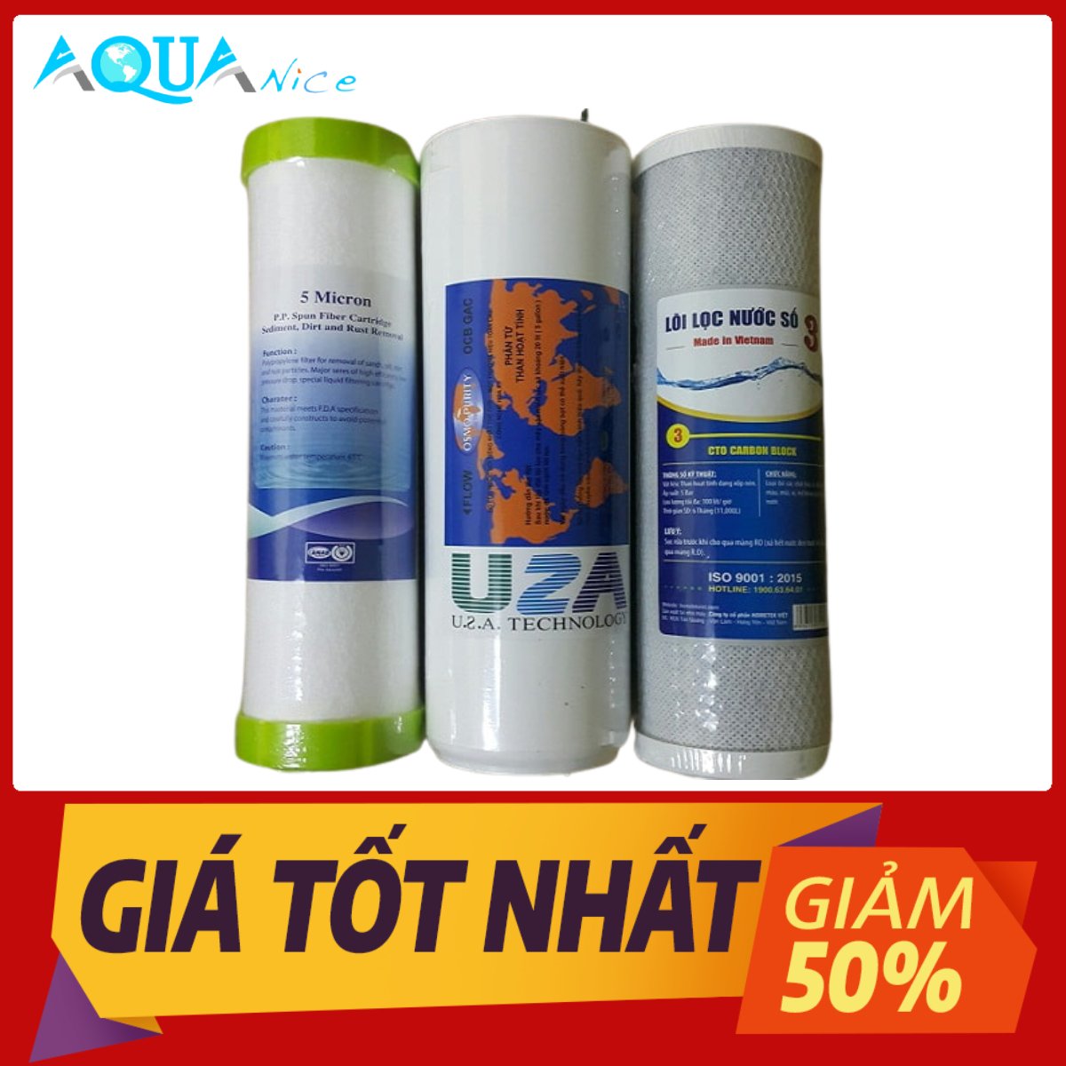 Bộ 3 Lõi Lọc Thô 1-2-3. Dùng Cho Tất Cả Các Dòng Máy Lọc Nước R.O