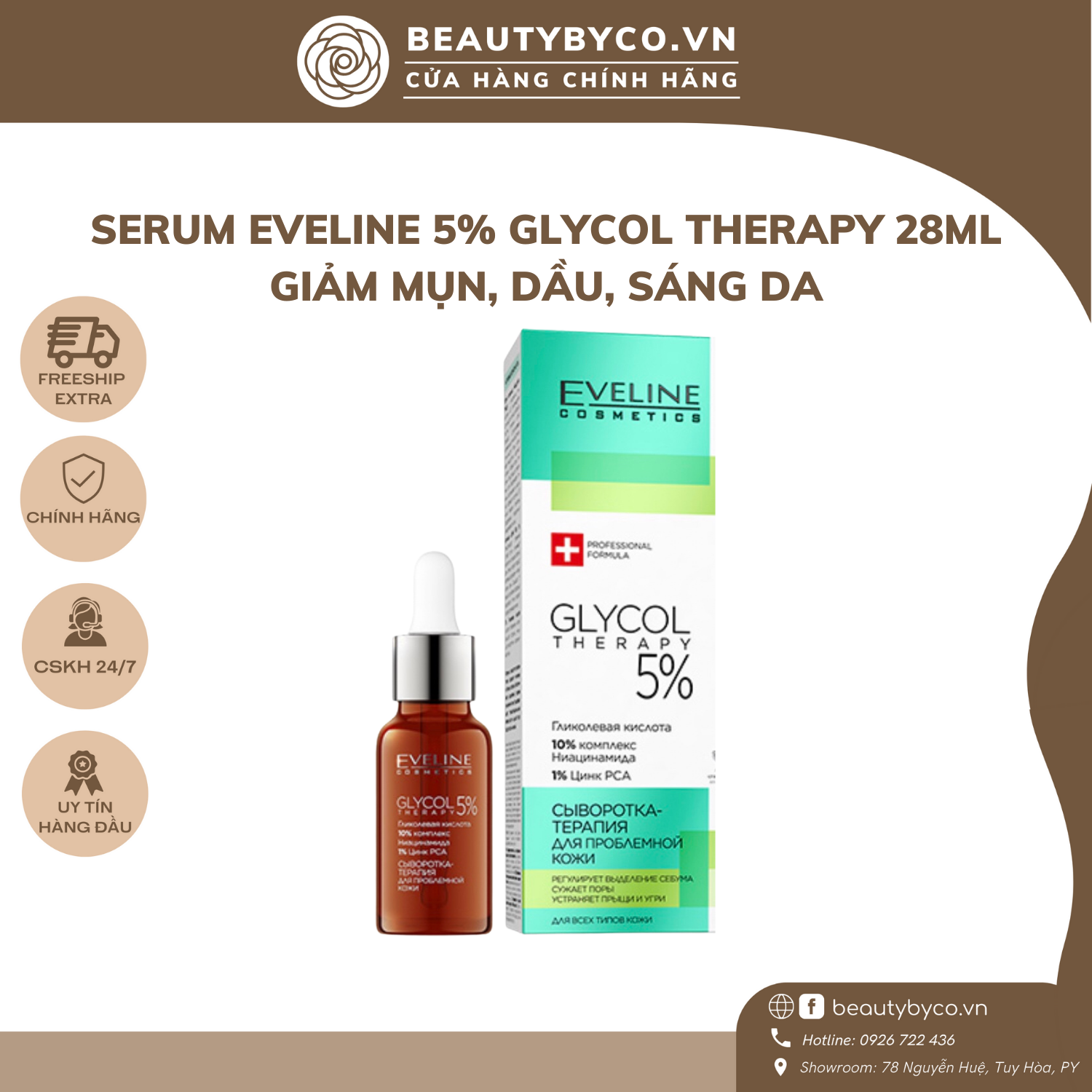 Serum EVELINE 5% Glycol Therapy với 10% Niacinamide - Beautybyco