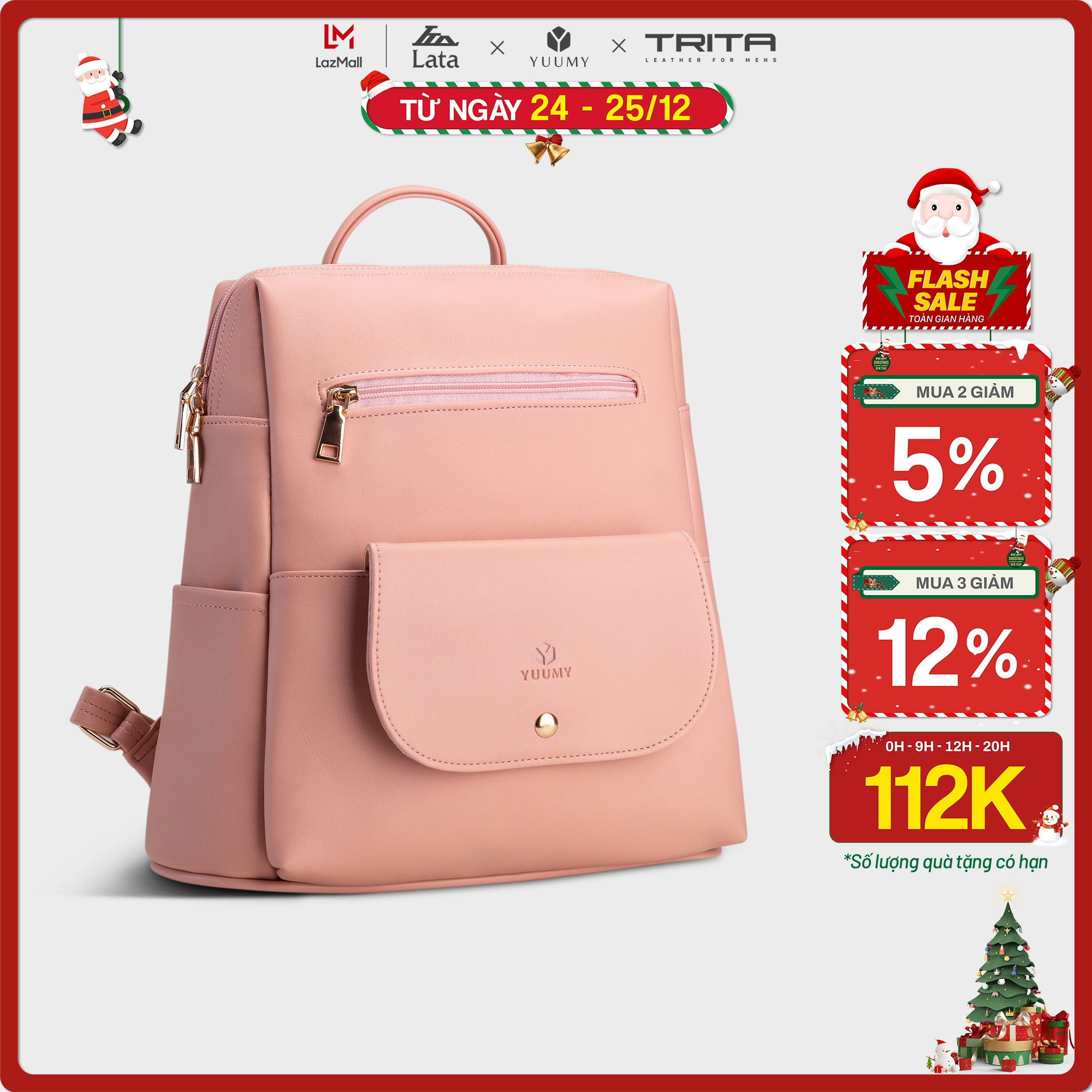 Balo nữ da mịn khóa kéo yuumy yba32