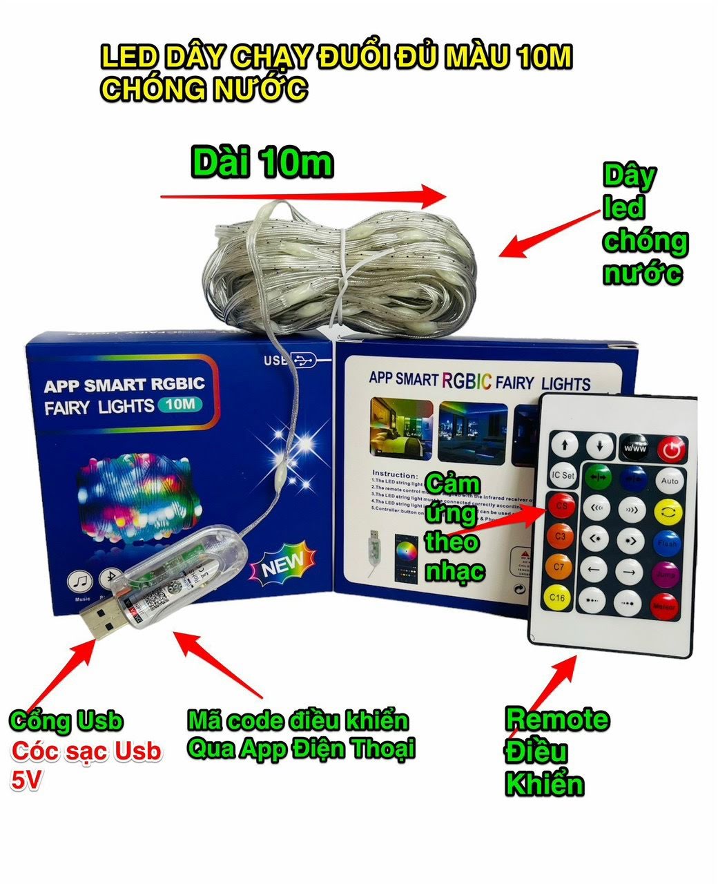 Led dây chạy đuổi đủ màu USB