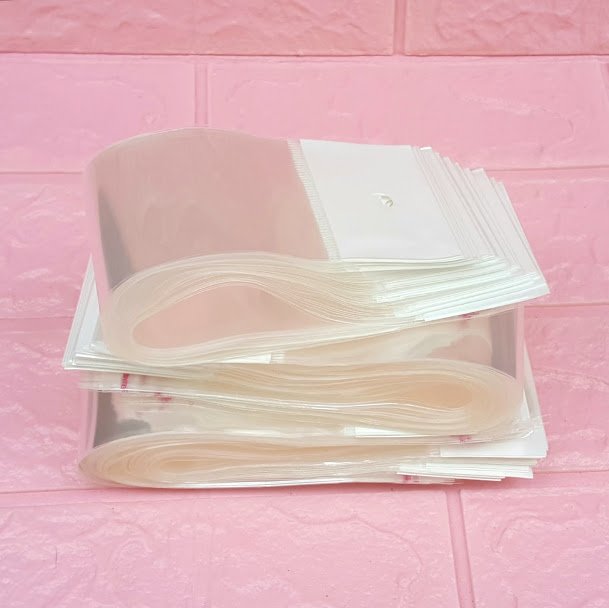 1kg Túi Opp dán mép (Treo) 6x20cm (+ 4cm + 4cm) - Túi ni lông băng keo dán miệng - Bao nilon dán miệng