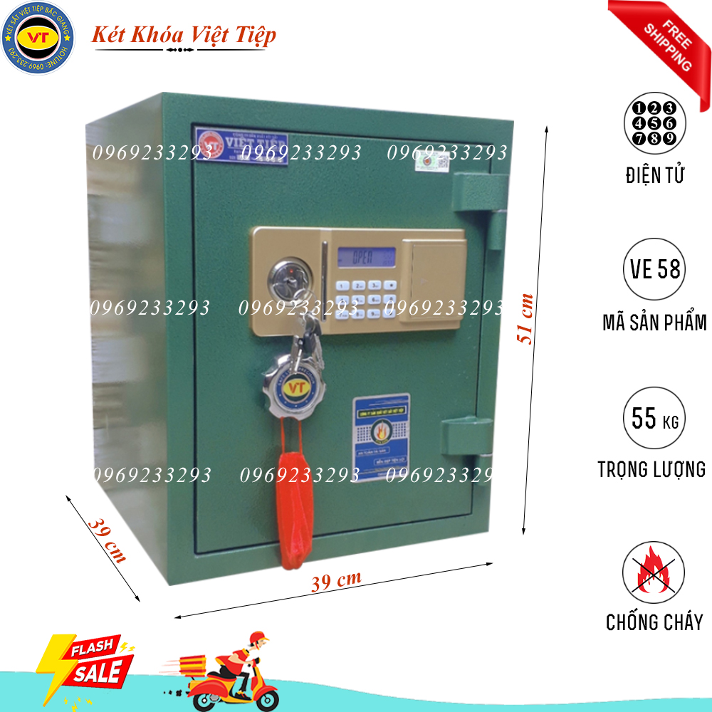 Két Sắt Điện Tử VE58, Xanh Ngọc, Việt Tiệp, Nặng 55kg, Chống Trộm, Chống Cháy, An Toàn, Tiện Dụng, Bảo Mật, Chính Hãng, Hợp Phong Thủy, Két Sắt Bắc Giang, Mua Két Sắt Tại Bắc Giang [Miễn Phí Giao Hàng]