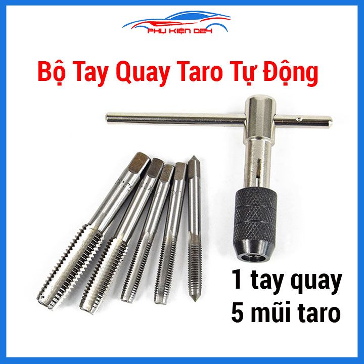 Bộ tay quay taro tự động dài 100mm M6-M12 kèm 5 mũi taro tạo ren