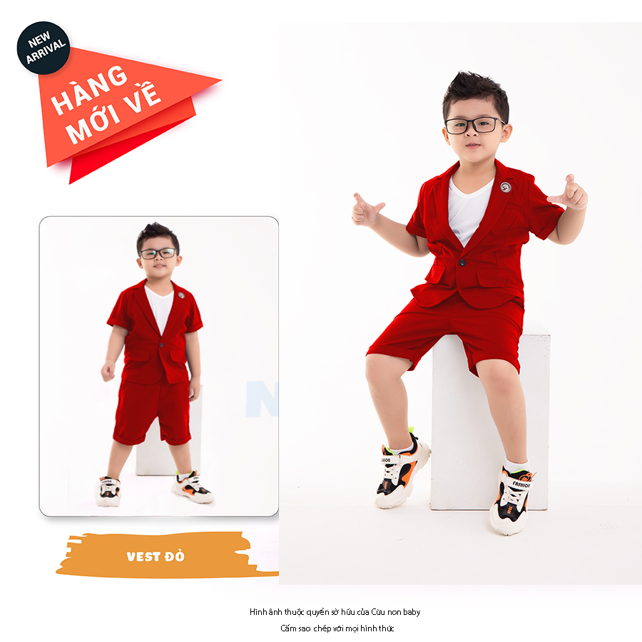 [Ảnh Thật] Bộ Vest Bé Trai sang chảnh cho Soái Ca- Cừu Non Baby, Chất liệu Kaki Thun co giãn,TẶNG Áo Thun giá 69k. Đỏ