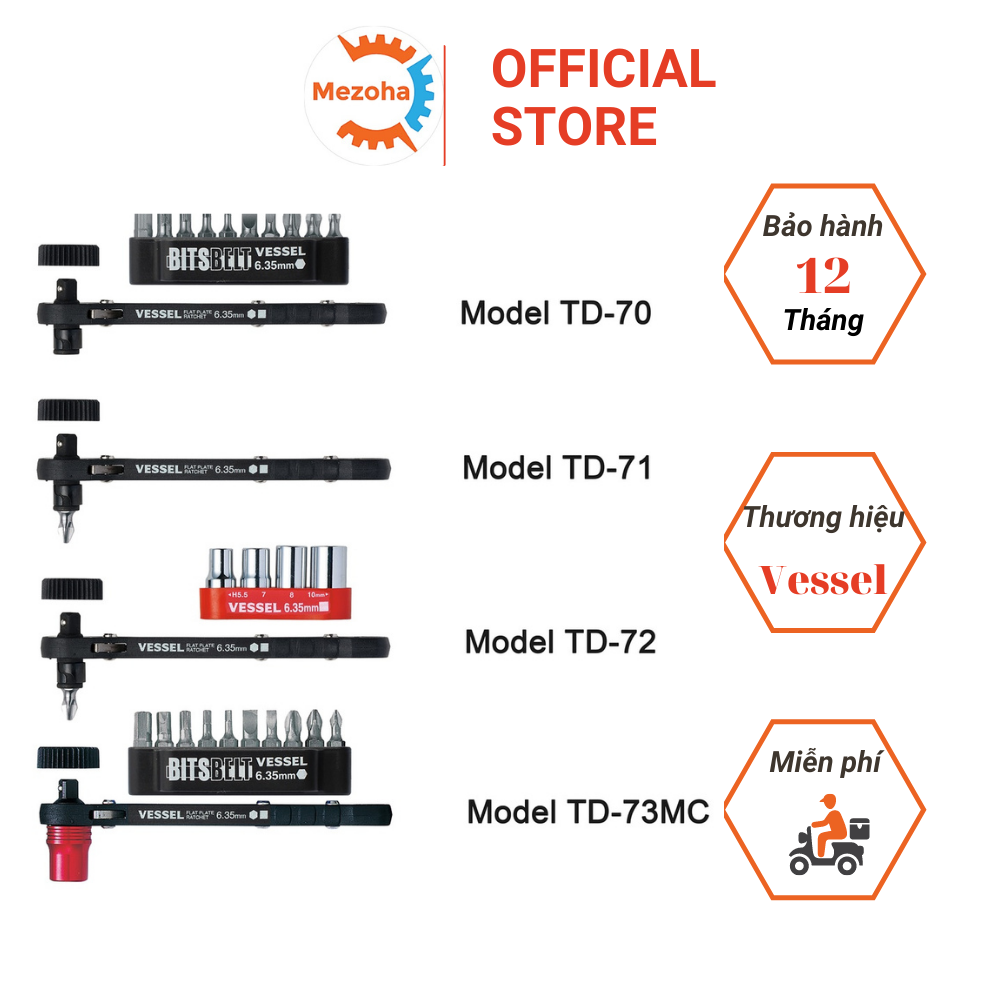 Bộ cần siết lực lắc tự động đảo chiều vặn vít trượt đa năng no.td- vessel nhật bản cao cấp | mezoha