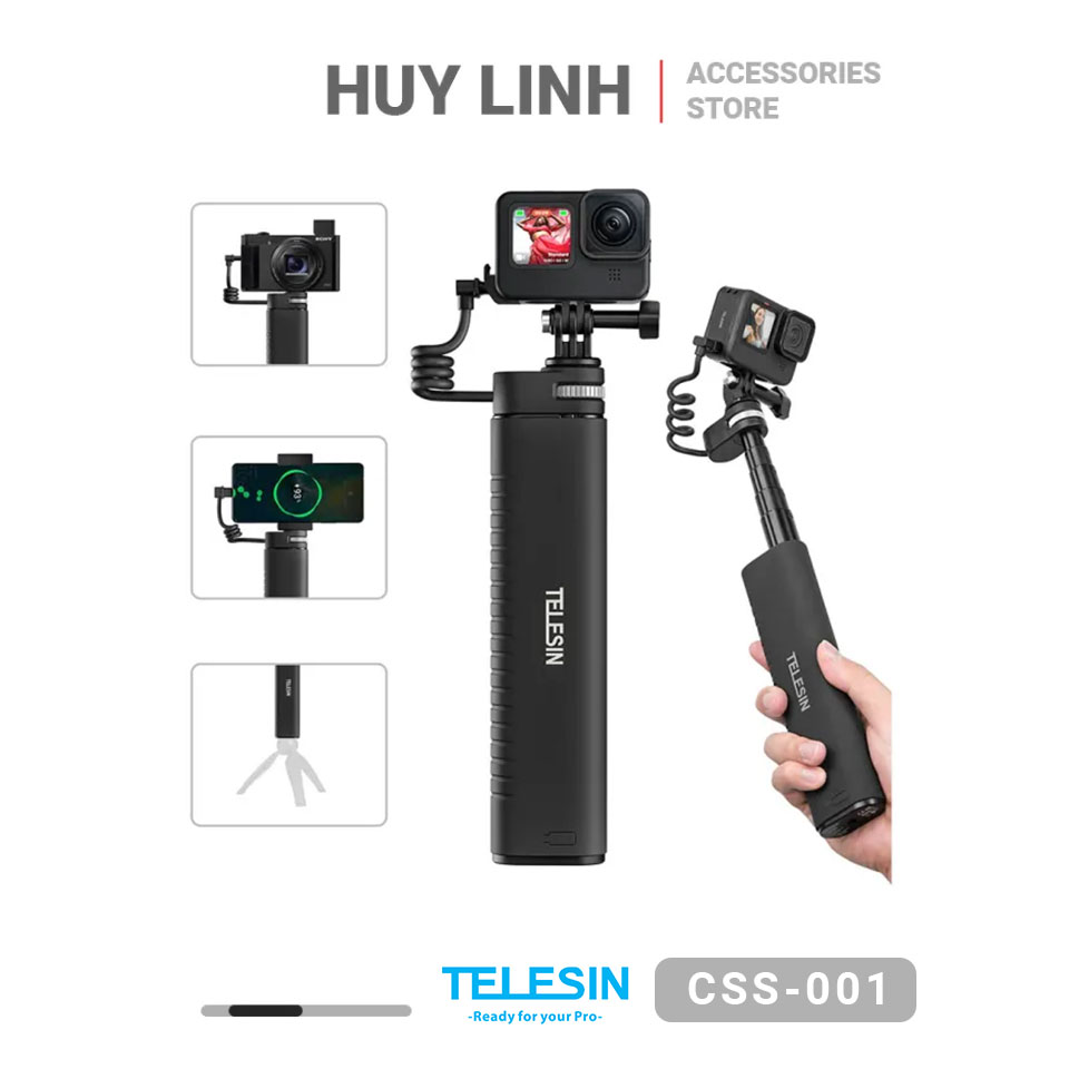 Gậy chụp hình selfie kiêm pin sạc dự phòng 10.000mah telesin te-css-001