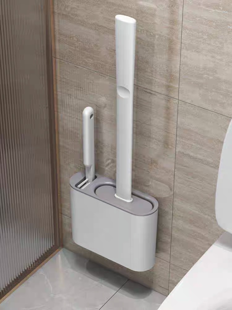 Bộ chổi cọ rửa nhà vệ sinh, cây cọ toilet bồn cầu bằng silicon có giá đựng dán tường