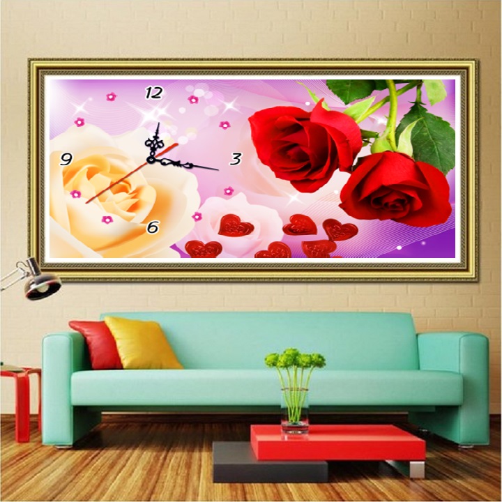 Tranh đính đá đồng hồ lv216 kt:75*45cm