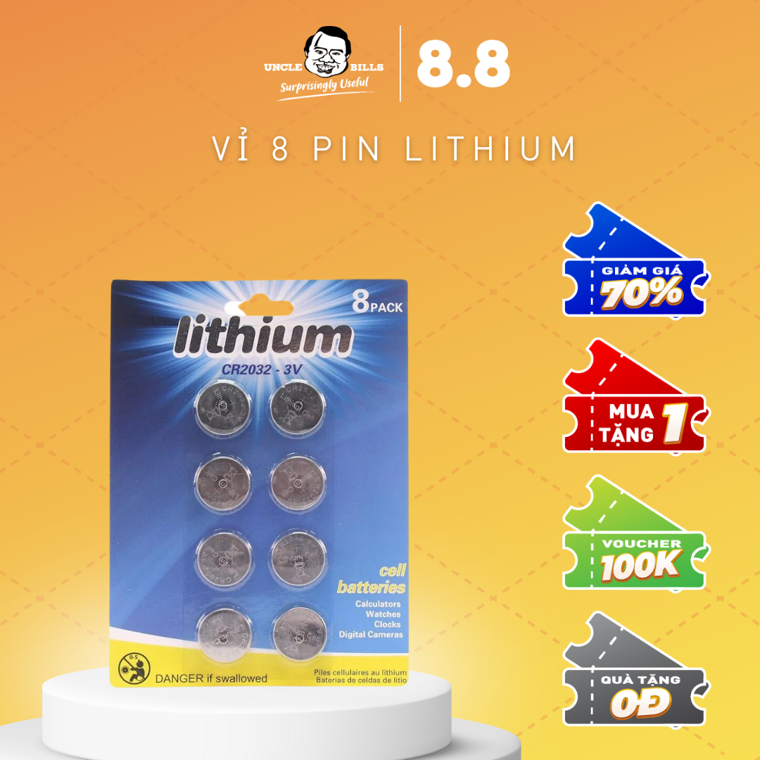 Pin dẹp tròn lithium cr2032 vĩ 8 cái hiệu ubl uncle bills