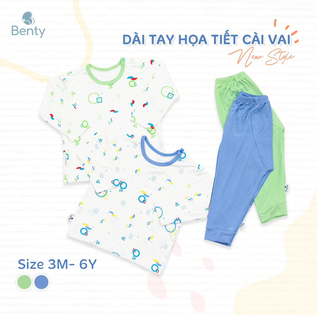 Bộ dài tay cài vai hình dạng, caro BENTY mềm mịn thoáng khí