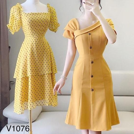 [Mẫu Mới]Đầm Nữ Bẹt Vai Chữ A Hàng Nút Sang Trọng Thời Trang HARI