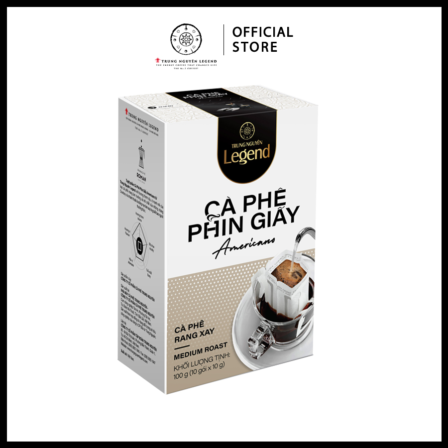 Trung Nguyên Legend - Cà phê phin giấy Americano - Hộp 10 gói x 10gr ( cà phê đen không đường)