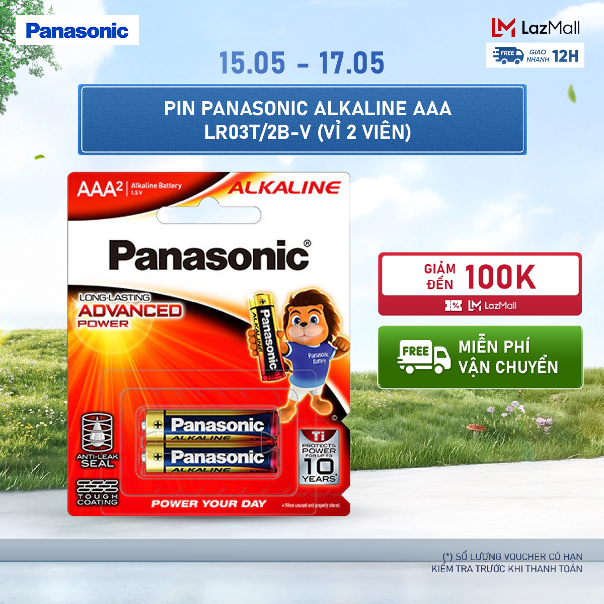 Vỉ 2 viên pin panasonic alkaline aaa lr03t/2b-v – hàng chính hãng