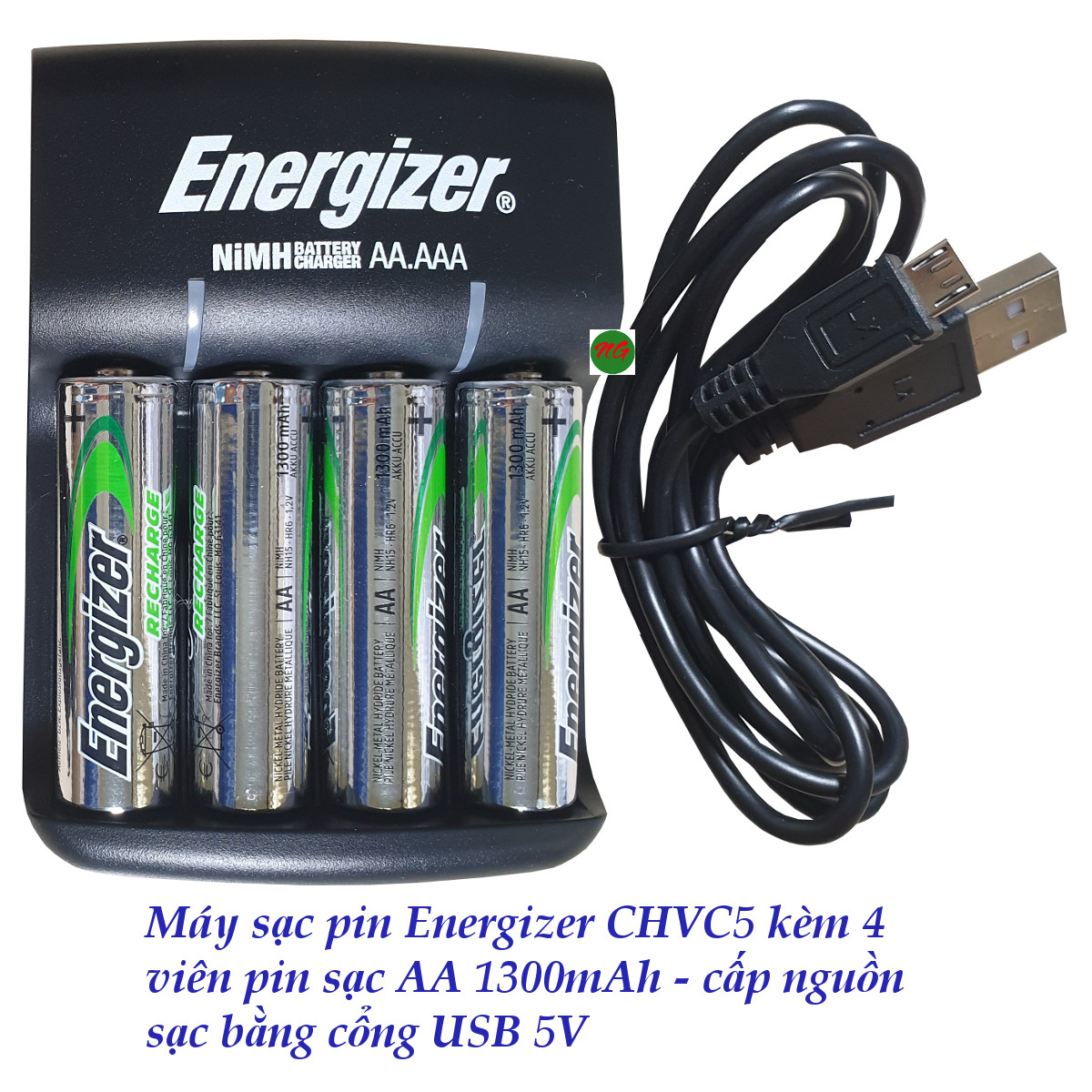 Bộ sạc pin AA - AAA 4 hộc Energizer  CHVC5 và 4 viên pin sạc AA (2A ) 1300 mAh - cấp nguồn sạc bằng cổng USB 5V