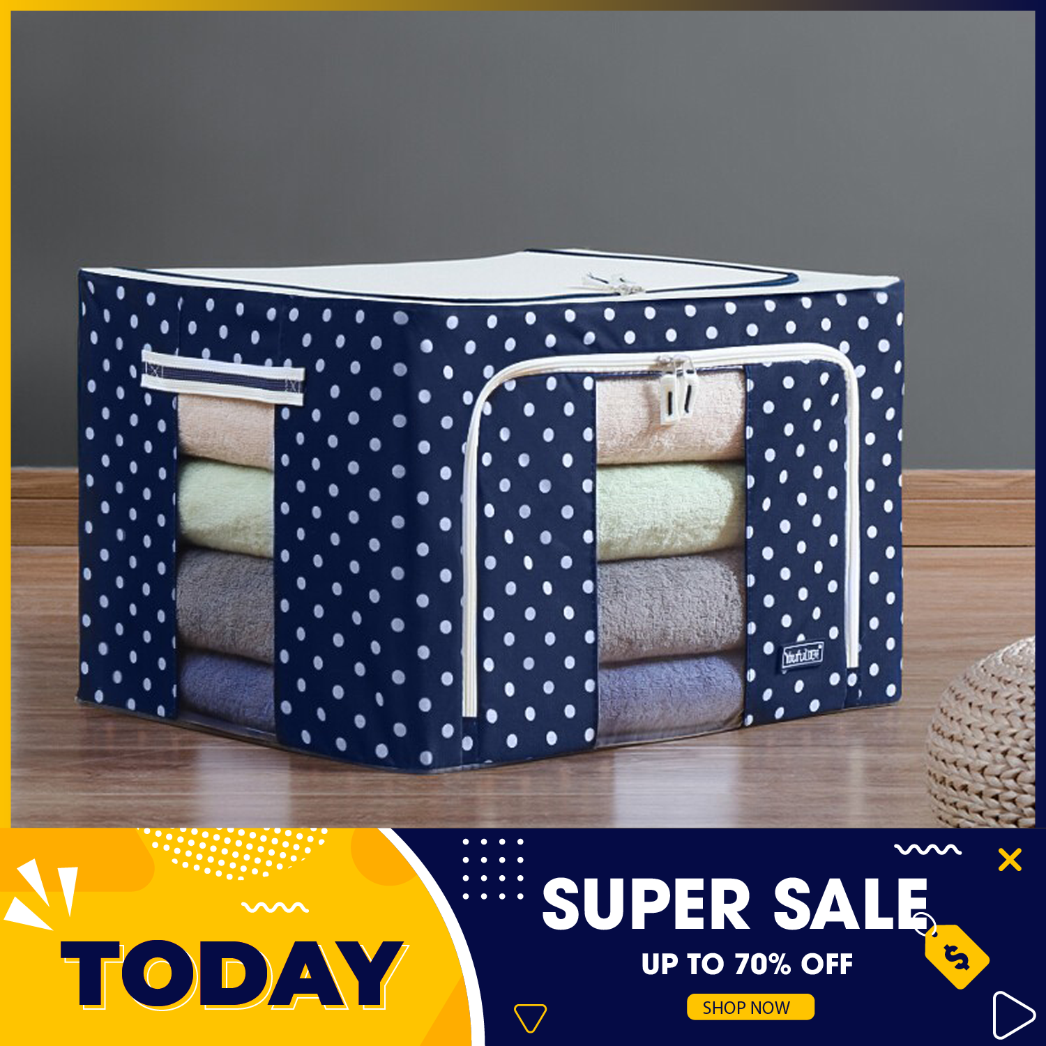 Túi đựng quần áo khung thép - Kích thước: 60 x 42 x 40 - Hộp đựng đồ khung thép chắc chắn, Túi vải đựng đồ đa năng khung thép chắc chắn, Túi đựng chăn màn quần áo khung thép, túi đựng quần áo