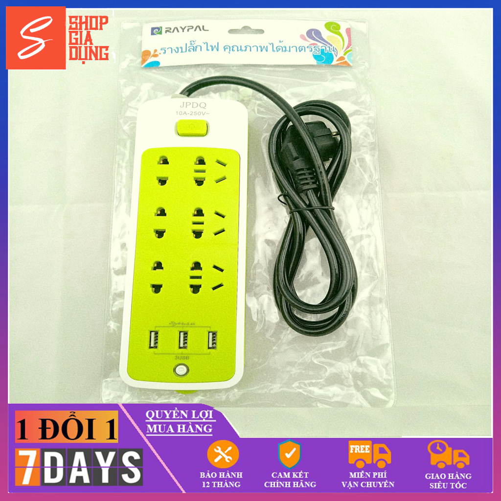 Ổ CẮM ĐIỆN ĐA NĂNG THÔNG MINH CÓ CỔNG USB SẠC NHANH 2A AN TOÀN CHỐNG GIẬT SIÊU TIỆN LỢI - Ổ CẮM ĐIỆN 6 PHÍCH CẮM 3 CỔNG USB SẠC NHANH 2A