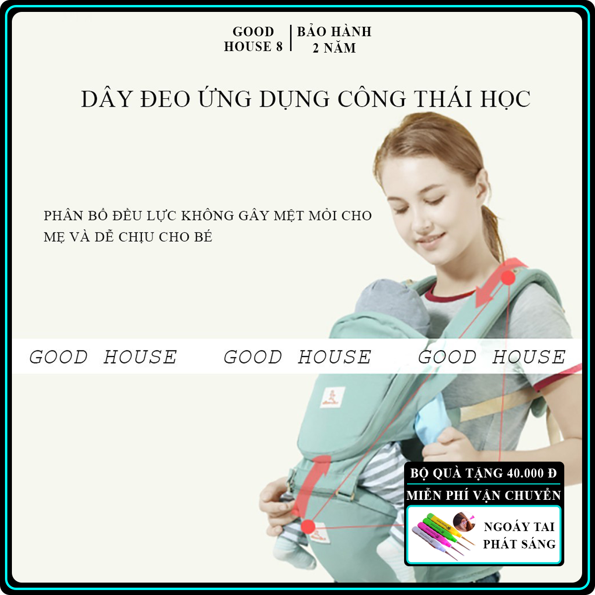 Địu em bé cao cấp có bệ ngồi, trợ lực, có đỡ đầu em bé, ngắn chứa đồ rộng, thoáng khí, đa năng, sử dụng an toàn suốt 4 mùa, bảo hành 12 tháng