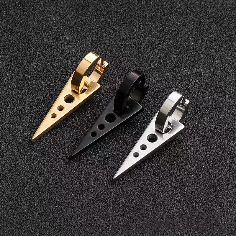 Khuyên tai nam nữ xỏ lỗ hình tháp - bông tai Titan sáng bóng