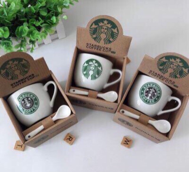 Ly sứ Starbuck Coffe tặng kèm muỗng sứ