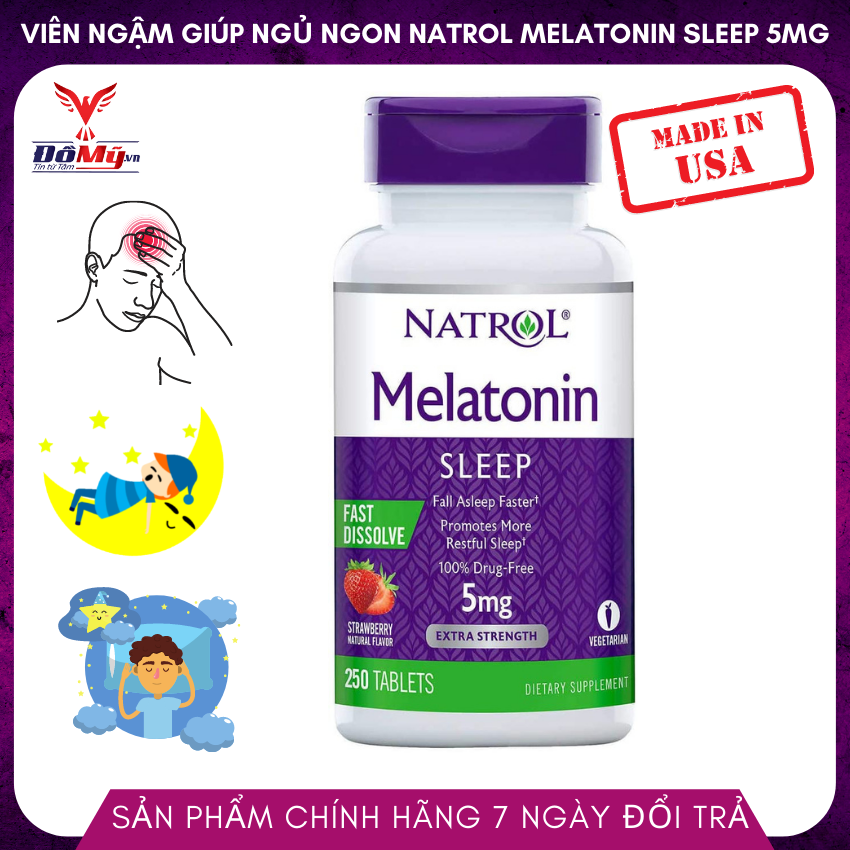 [ Domy.Vn ] VIÊN NGẬM GIÚP NGỦ NGON NATROL MELATONIN SLEEP 5MG 250 VIÊN - là kẹo dẻo giúp ngủ ngon , xoa dịu cảm giác mệt mỏi, lo lắng và ổn định đồng hồ sinh học, thư giãn thần kinh để bạn dễ chìm vào giấc ngủ - Đồ Mỹ