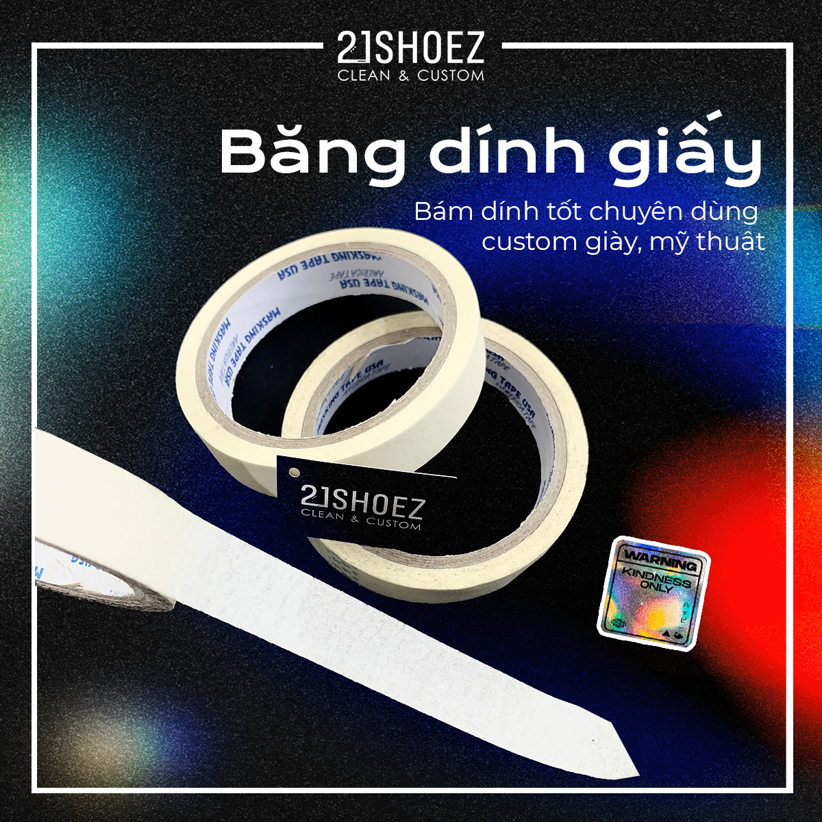 Băng dính giấy bản 2cm, bám dính tốt custom giày - 21shoez