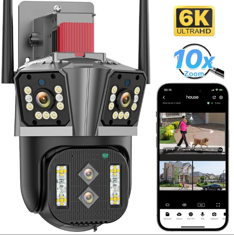 Camera Wifi Không Dây 4 Mắt 8K 16MP WiFi IP Zoom 10X 4 Ống Kính Xem 3 Màn Hình Cùng Lúc Camera Tự Động Theo Dõi Chống Trộm Camera Wifi Giám Sát Trong Nhà Ngoài Trời Xoay 360 Độ Góc Rộng Siêu Nét Xem Đêm Có Màu Đàm Thoại 2 Chiều