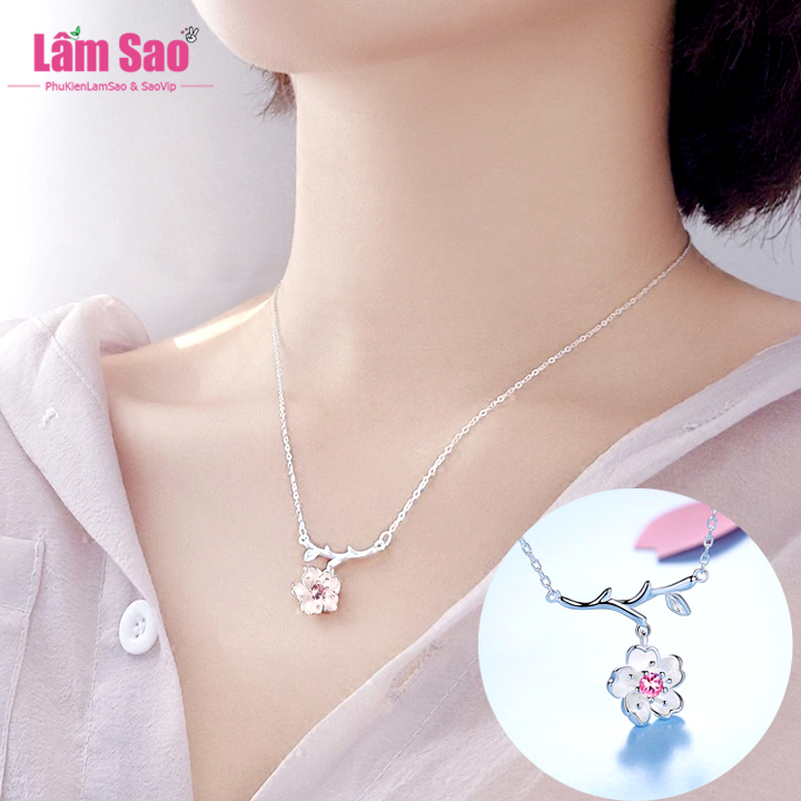 Dây chuyền bạc mặt hoa đào nhụy hồng xinh xắn sang trọng sáng đẹp phong cách hàn quốc - lâm sao