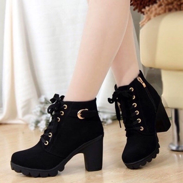 Bốt nữ da lộn đế trụ cao 7p tôn dáng