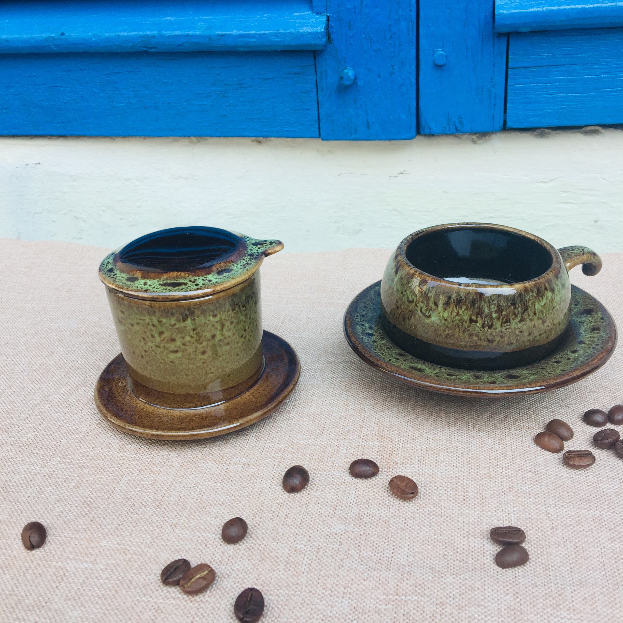 Bộ phin pha cafe - Phin pha cafe gốm sứ - Bộ phin gốm sứ pha cafe có bộ lọc dáng thấp - Phin pha cafe nem hỏa biến