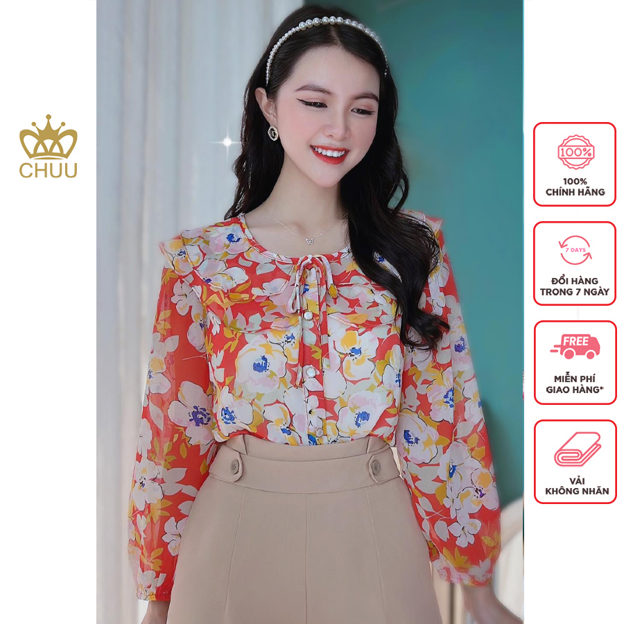 Áo sơ mi hoa nhí cổ bèo 2 tầng chuu a6982