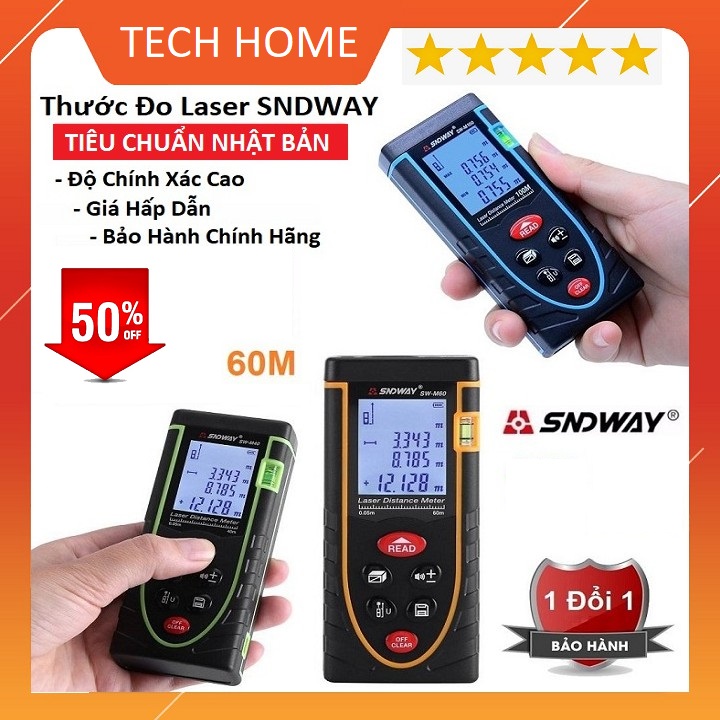 Máy đo khoảng cách Laser | Thước đo điện tử, Thước Đo Khoảng Cách SNDWAY 60m Chuyên Nghiệp, Thiết kế nhỏ gọn, độ chính xác cao