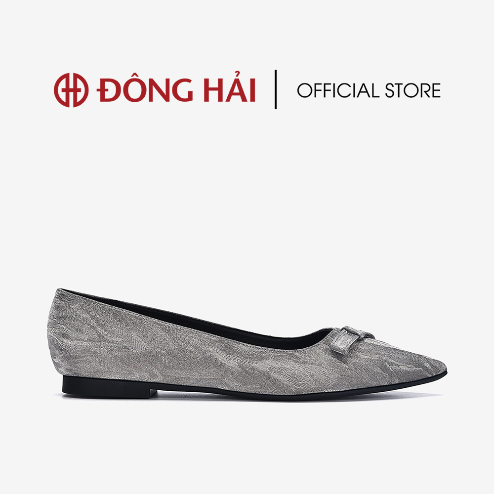 Giày bệt búp bê đông hải mũi nhọn ánh nhũ đính nơ - g81m8
