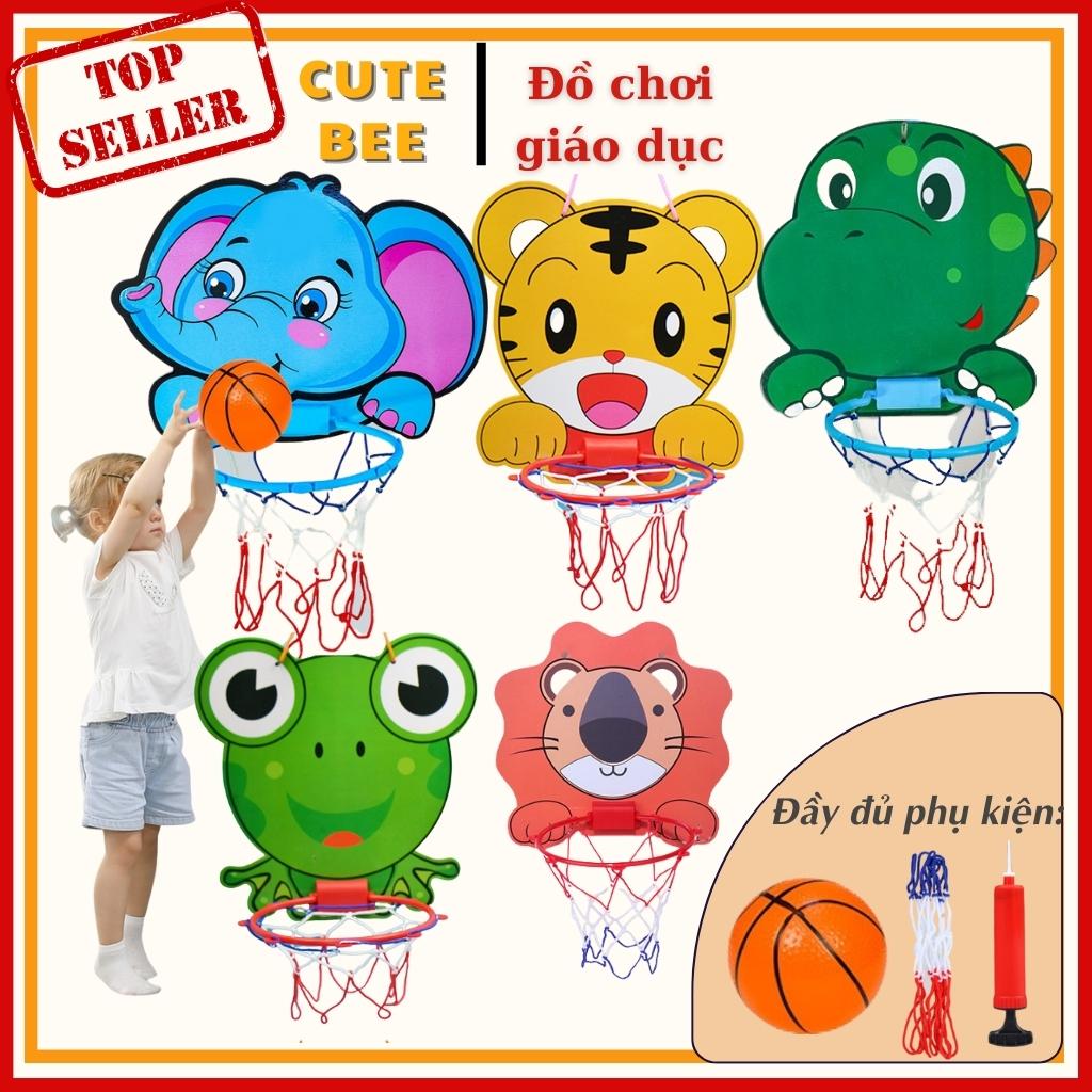 Bóng rổ treo tường mini đầy đủ phụ kiện - Bảng bóng ném dán tường nhiều hình con vật ngộ nghĩnh cho bé [CUTEBEE Kids]
