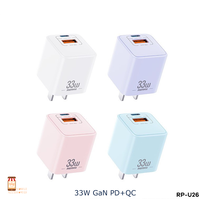 Củ sạc nhanh gan remax u26 33w pd+qc 2 cổng sạc