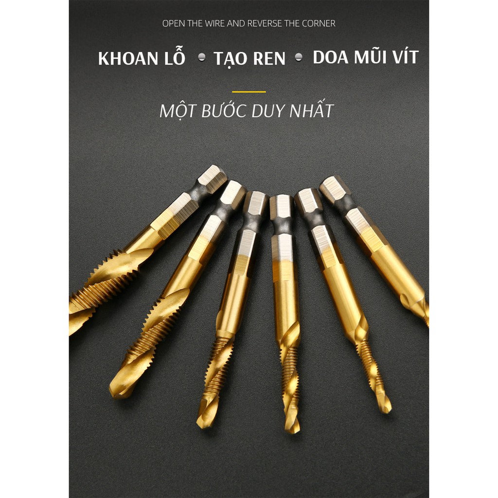 Mũi Khoan Tạo Ren Taro, Bộ Mũi Khoan Thép HSS Đa Năng phủ Titanium, chuôi lục giác siêu bền