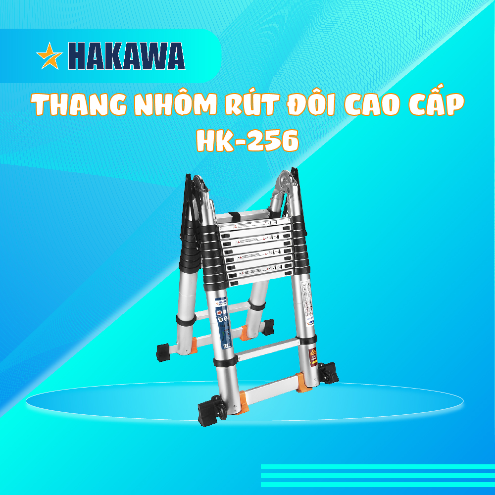 Thang nhôm rút đôi chữ a xếp gọn cao cấp hakawa hk-256 - hàng chính hãng - bảo hành 2 năm