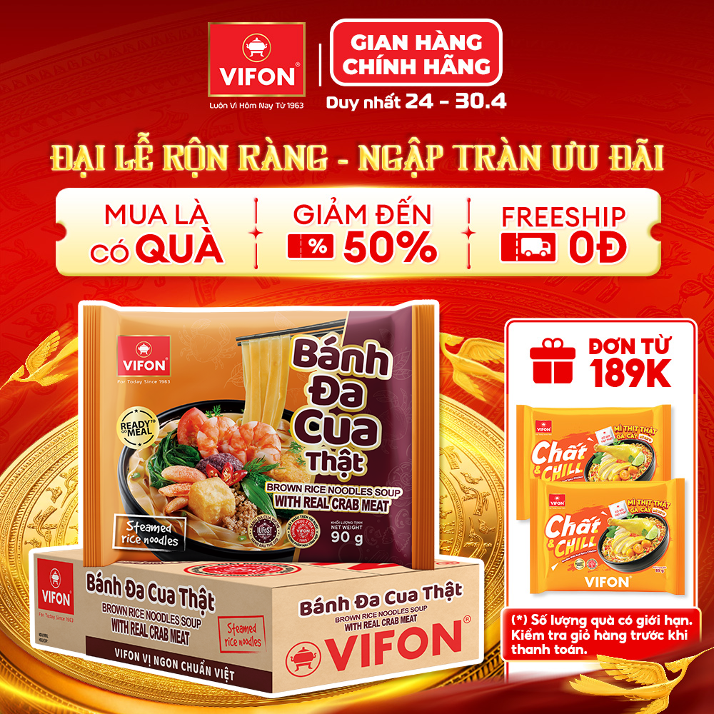 [VOUCHER 15%] Thùng 20 Gói Bánh Đa Cua Thật VIFON 90gr – Có Riêu Cua Thật, Đậm Vị Hải Phòng