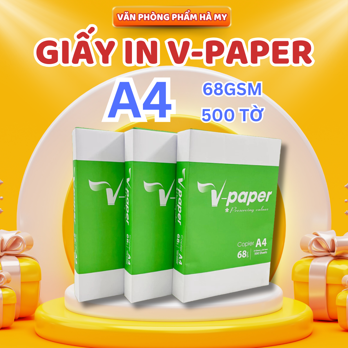 1 ream 500 tờ giấy in a4 v-paper 68gsm giấy đều màu, láng, không đốm màu
