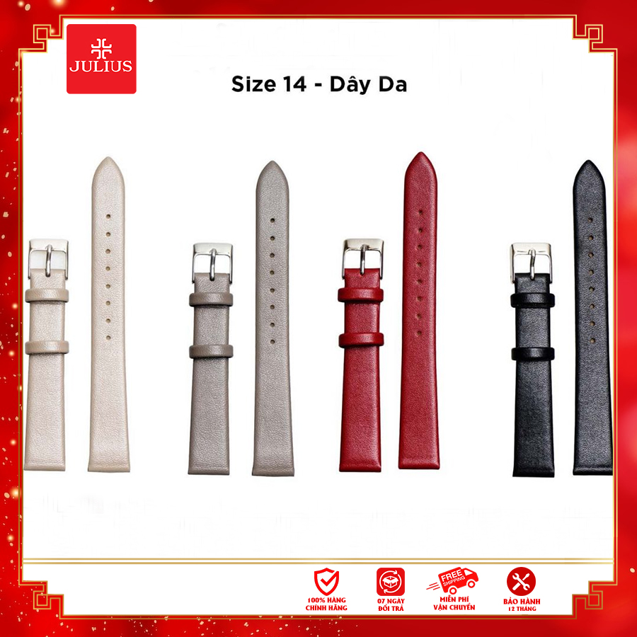Dây da đồng hồ Julius Hàn Quốc size 14 3 màu tùy chọn