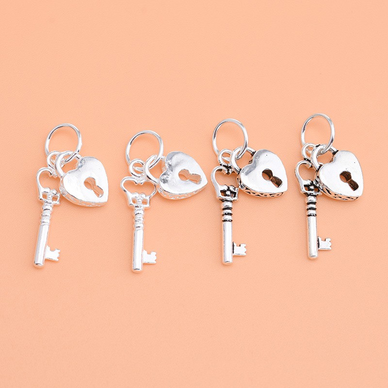 Charm móc treo chìa khóa và ổ khóa trái tim - charm bạc 925 - mã ca140 cb525