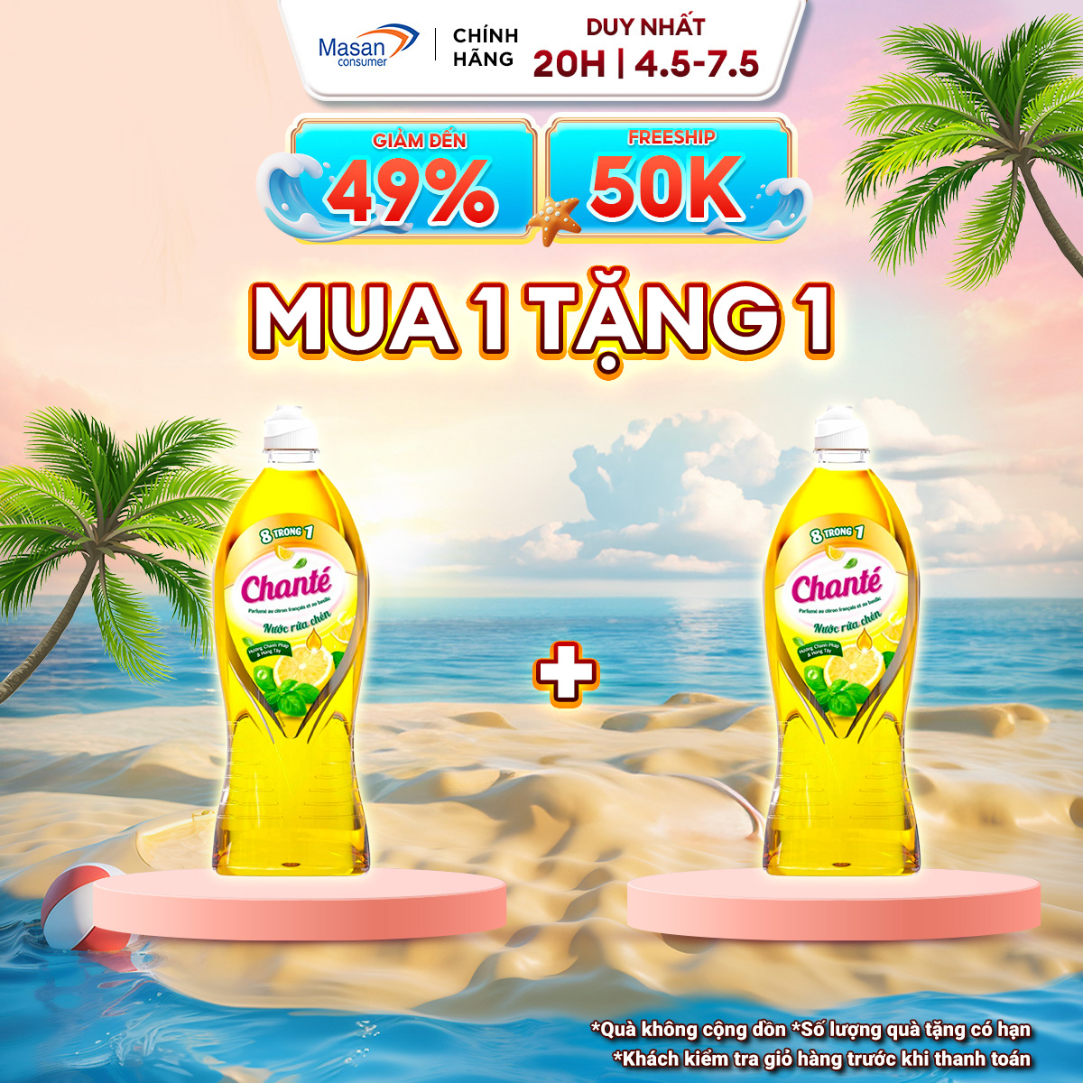 Combo 2 chai Nước rửa chén Chanté cao cấp 8 trong 1 hương chanh Pháp  húng tây 750gr