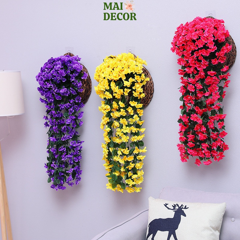 Chùm hoa đỗ quyên treo tường, hoa giả trang trí ban công sân vườn, hoa lụa decor văn phòng, chùm hoa rủ treo tường - Mai Decor