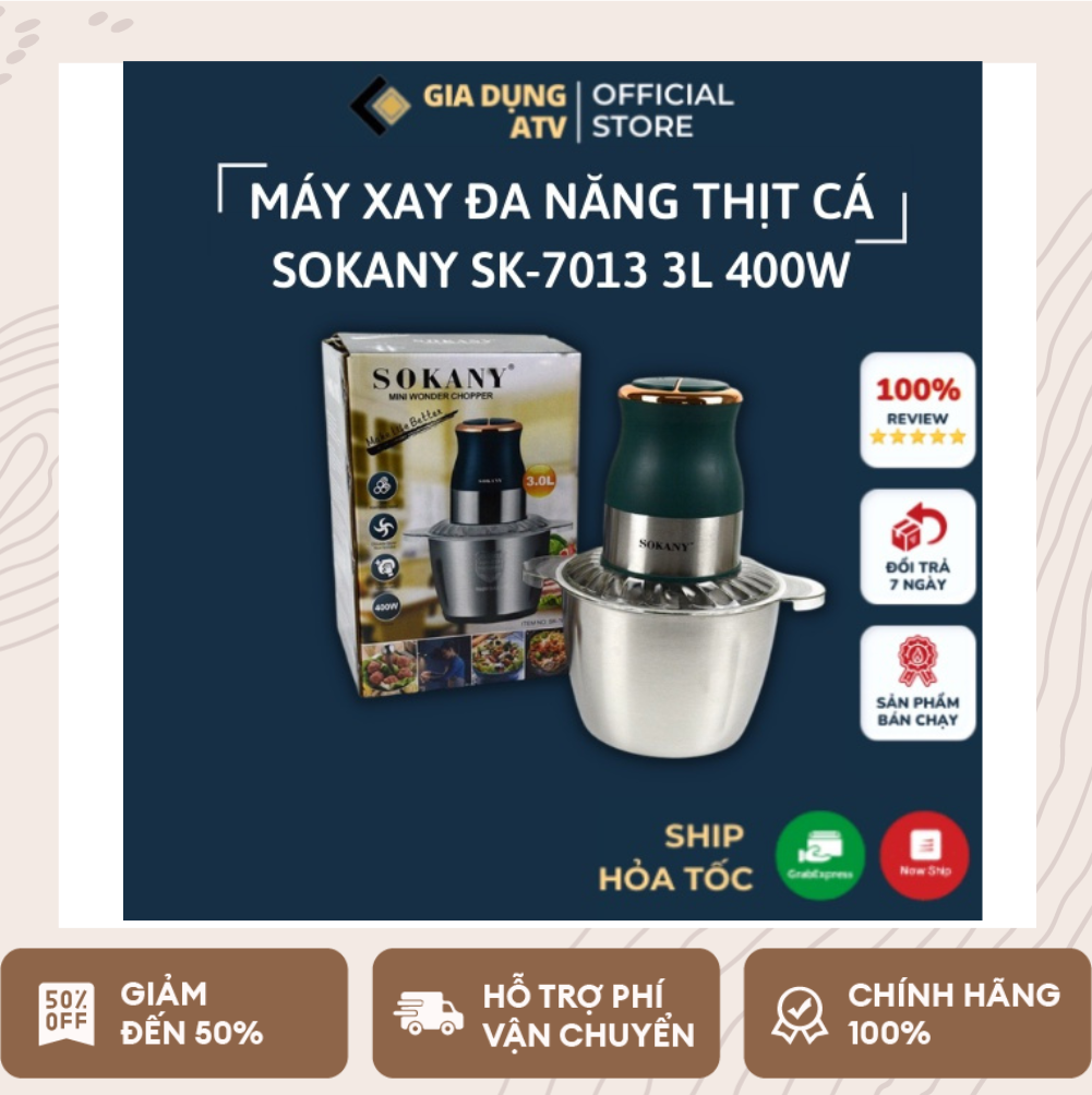 Máy xay thịt , máy xay thịt đa năng , máy xay thịt mini , máy xay thịt cầm tay , máy xay thịt công suất cao , máy xay thịt công nghiệp Sokany 7013 model 2021 sinh tố hoa quả xay thịt cối 3 lít inox 304 công suất 400W