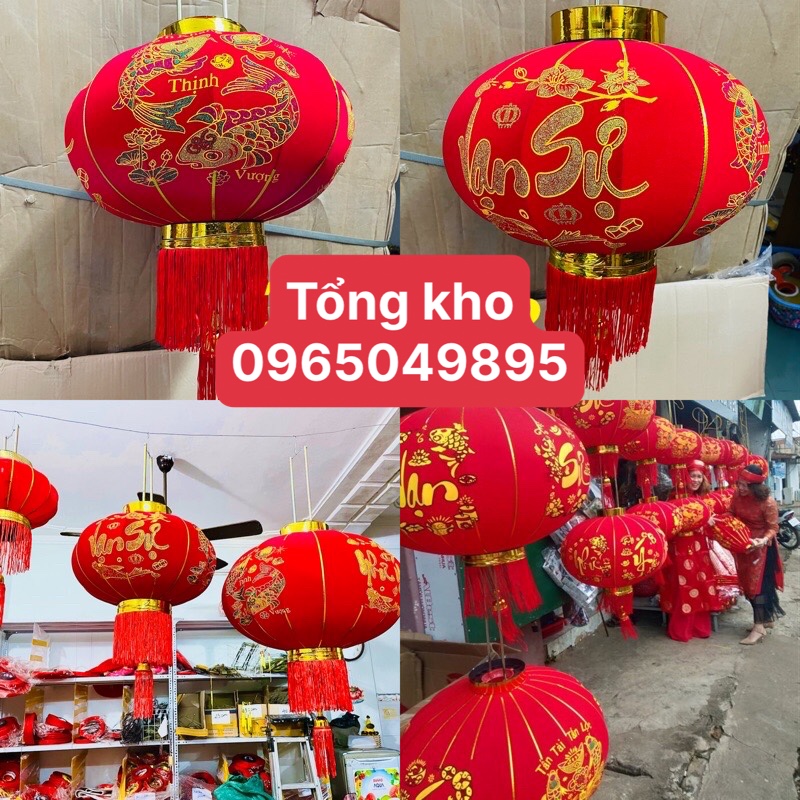 Đèn lồng vải nhung treo tết trang trí lễ hội size 60cm 80cm 100cm