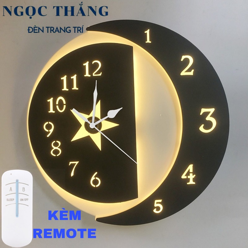Đèn Led treo tường ốp tường trang trí tích hợp đồng hồ Led 3 chế độ màu 8W 220V GT412 Ngọc Thắng (Tặng kèm remote điều khiển từ xa tiện dụng)